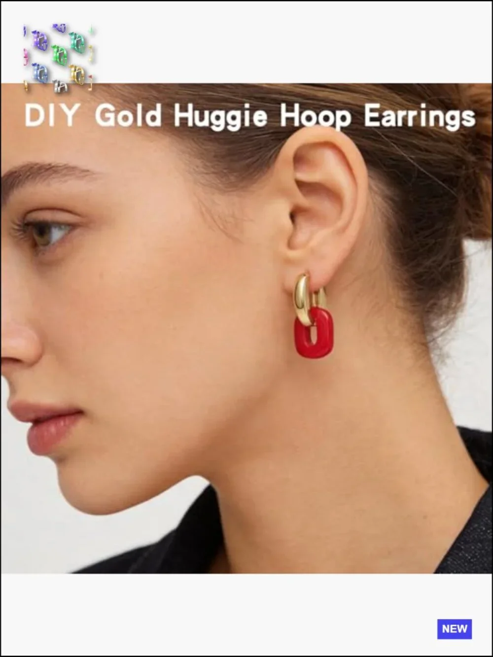 Chunky Huggie Hoop Earrings Set DIY Customizable Charms Hypoallergenic Gold